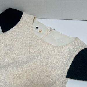 4C Black & Cream Colorblock Textured Cotton Blend Cap Sleeve Lined Dress size 4